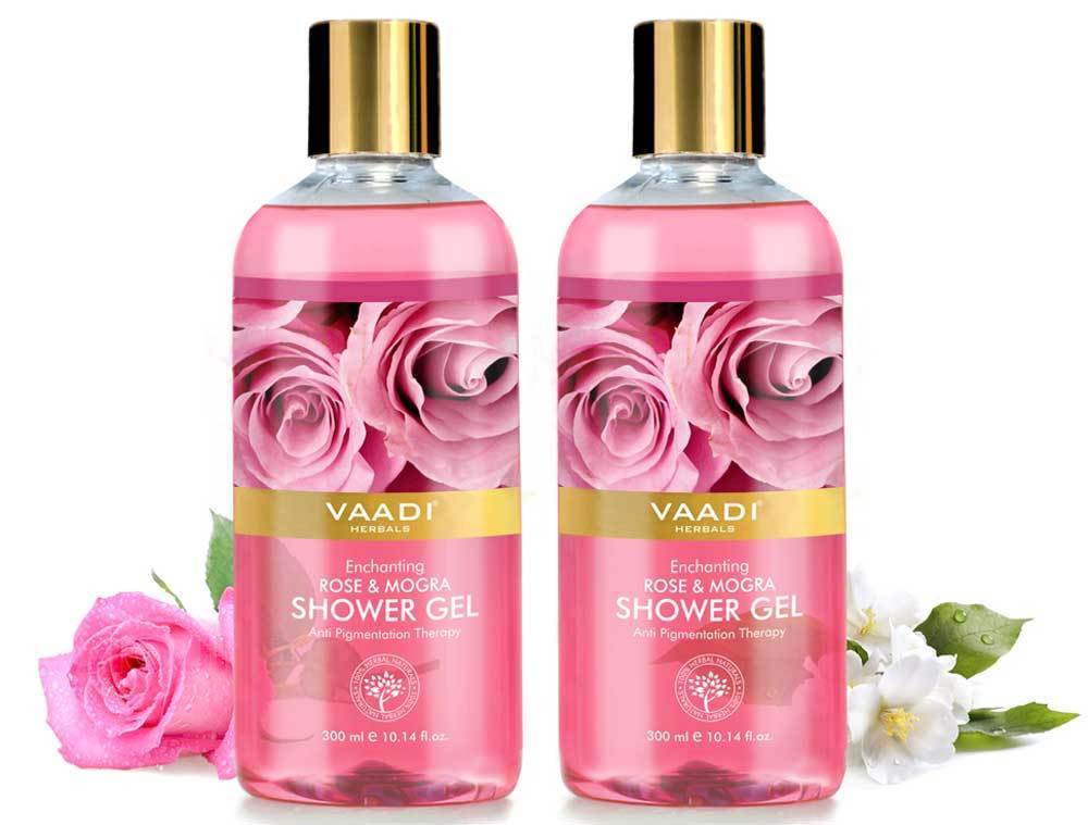 Enchanting Organic Rose & Mogra Shower Gel  Skin Brightening Therapy  Lightens Spots & Patches (2 x 300 ml / 10.2 fl oz)