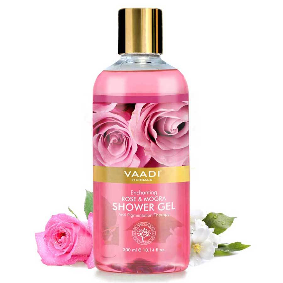 Enchanting Organic Rose & Mogra Shower Gel  Skin Brightening Therapy Lightens Spots & Patches (300 ml / 10.2 fl oz)