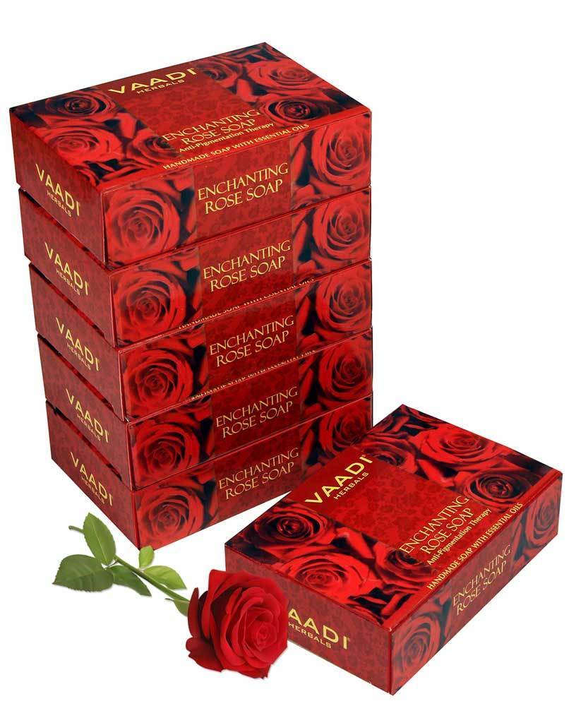 Enchanting Organic Rose Soap with Mulberry Extract  Anti Pigmentation Therapy  Lightens Dark Spots & Patches (6 x 75 gms/2.7 oz)