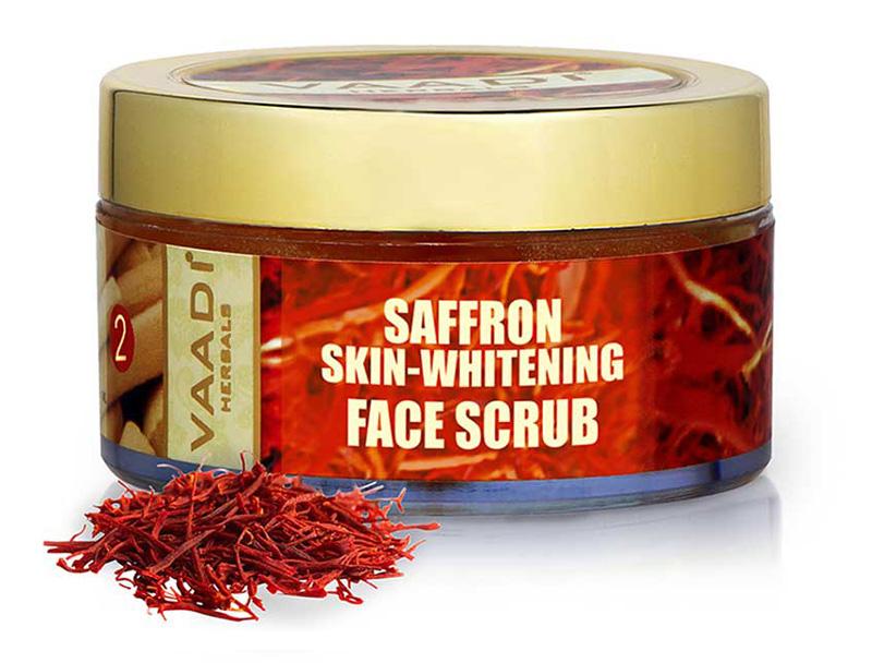 Skin Whitening Organic Saffron Scrub with Basil Oil & Shea Butter  Improves Complexion  Reduces Puffiness, Marks & Spots ( 50 gms/2 oz)