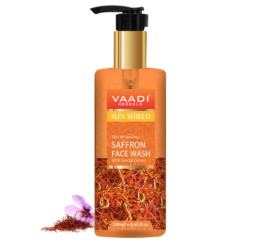 Skin Whitening Organic Saffron Face Wash with Sandalwood  Protects Skin from Sun  Lightens Pigmentation  (250 ml / 8.5 fl oz )