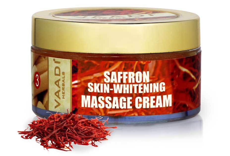 Skin Whitening Organic Saffron Massage Cream with Basil Oil & Shea Butter  Improves Complexion Reduces Puffiness, Marks & Spots ( 50 gms/2 oz)