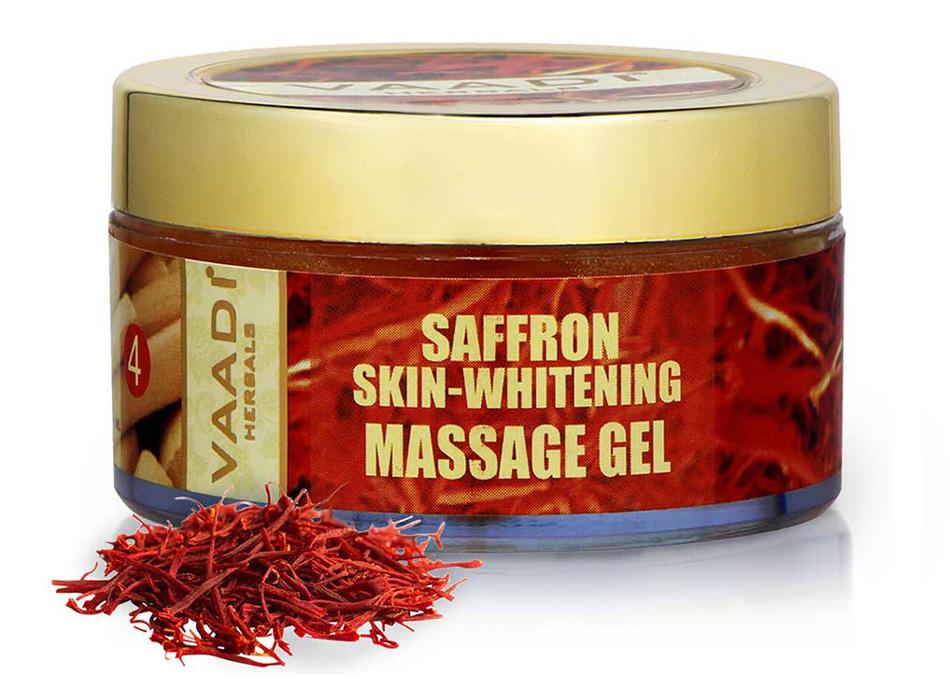 Skin Whitening Organic Saffron Massage Gel with Basil Oil & Shea Butter  Improves Complexion Reduces Puffiness ( 50 gms/2 oz)