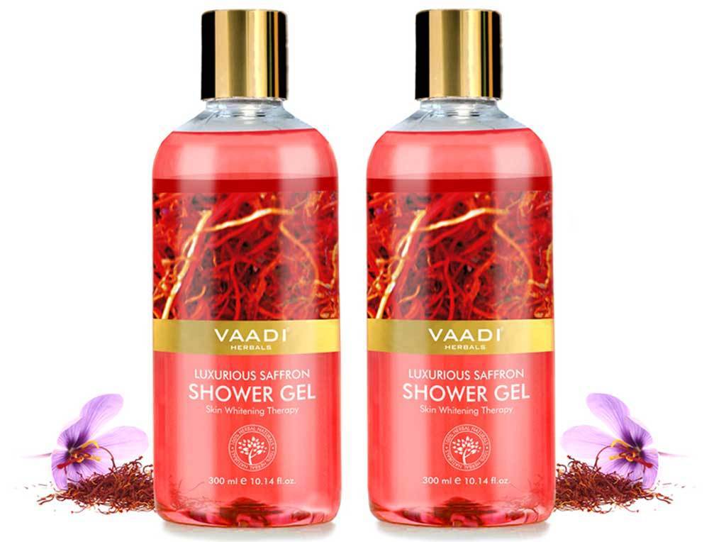 Luxurious Organic Saffron Shower Gel  Skin Lightening Therapy  Reduces Pigmentation Marks (2 x 300 ml / 10.2 fl oz)