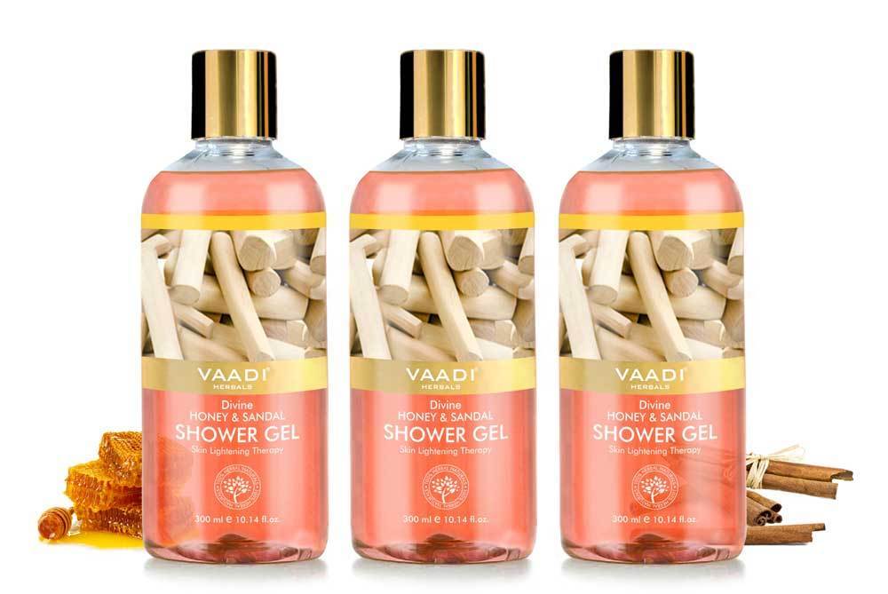 Organic Divine Honey & Sandal Shower Gel Skin Toning Therapy  Makes Skin Flawless (3 x 300 ml / 10.2 fl oz)