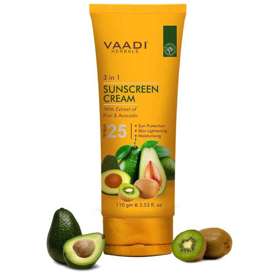 Organic Sunscreen Cream SPF 25 with Kiwi & Avocado Extract  Protects & Nourishes Skin Enhances Complexion (110 gms / 4 oz)