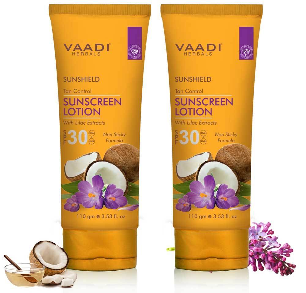 Organic Sunscreen Lotion SPF 30 wth Lilac Extract  Anti oxidant Rich _ Long Lasting  Protects from Sun Tan (2 x 110 ml / 4 fl oz)