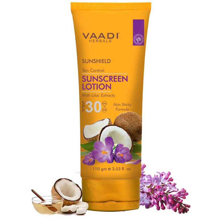 Organic Sunscreen Lotion SPF 30 wth Lilac Extract  Anti oxidant Rich Long Lasting Protects from Sun Tan (110 ml / 4 fl oz)