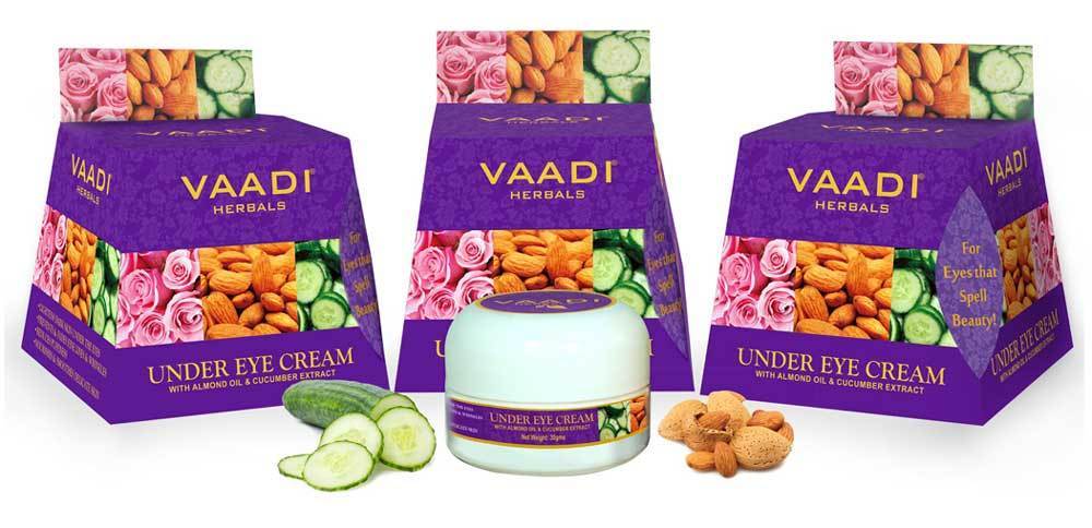Organic Under Eye Cream with Almond Oil & Cucumber Extract  Reduces Puffiness Keeps Skin Youthful (3 x 30 gms /1.1 oz)
