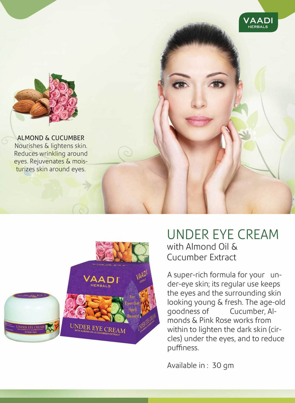 Organic Under Eye Cream with Almond Oil & Cucumber Extract 